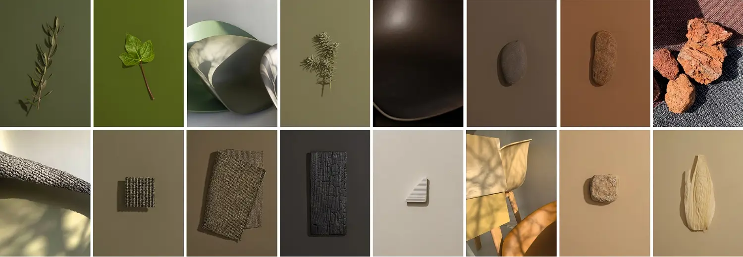 Gallery di fotografie che rappresentano elementi naturali, punto di ispirazione per le poltroncine Adell by Arper